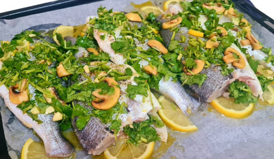 מתכון לדג דניס בתנור עם ירק, פטריות ולימון
